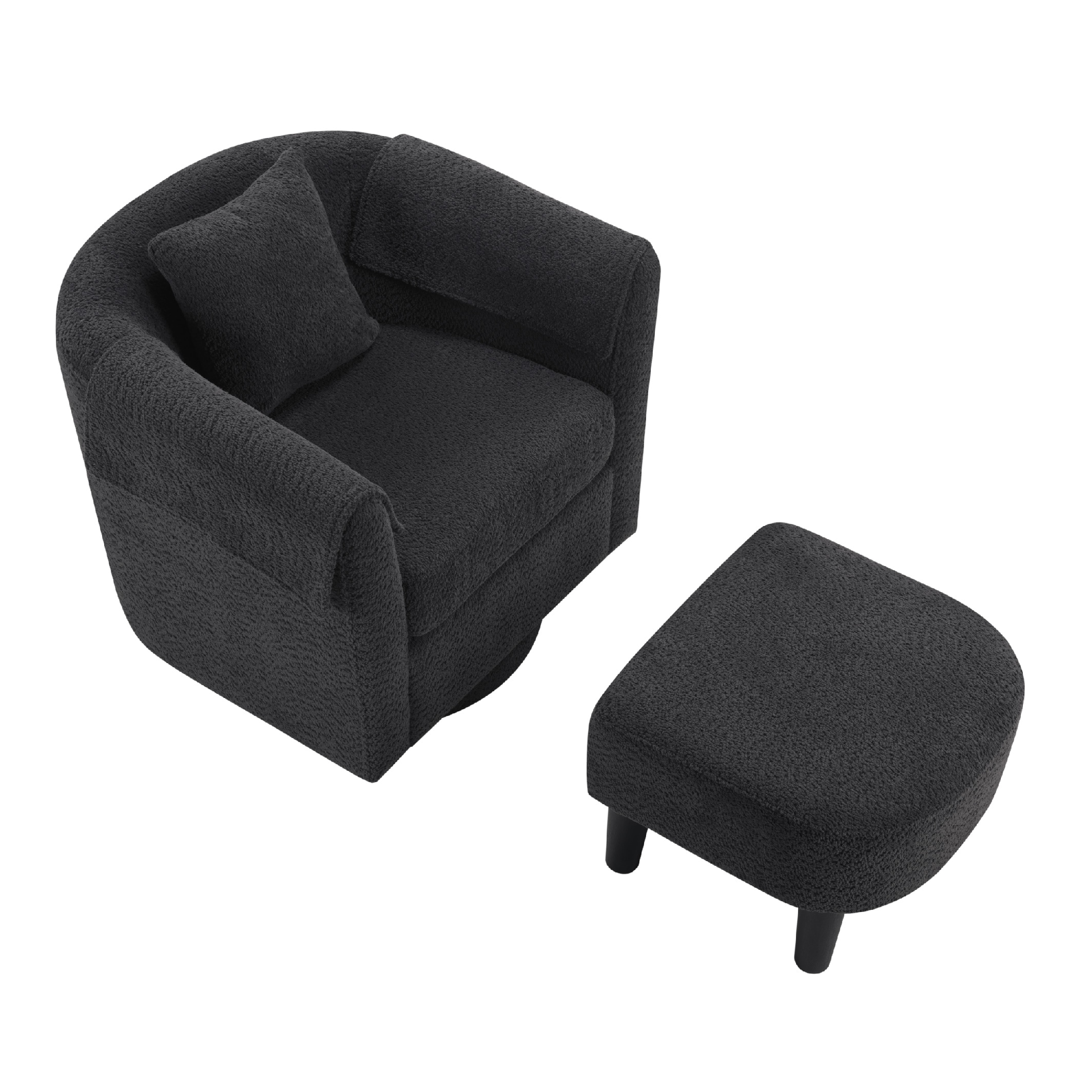Swivel Accent Chair With Ottoman Set, Modern Chenille Barrel Armchair With Removable Back Pillow & 2 Armrest Covers For Living Room, Bedroom, Office, Black_voghion.com